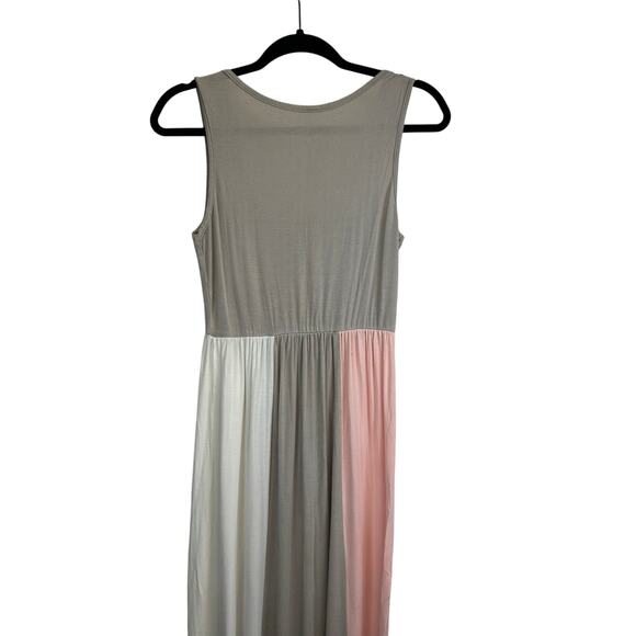 Pink Blush Gray Pink and White Colorblock Scoop Neck Maxi Maternity Dress Large - Picture 7 of 11